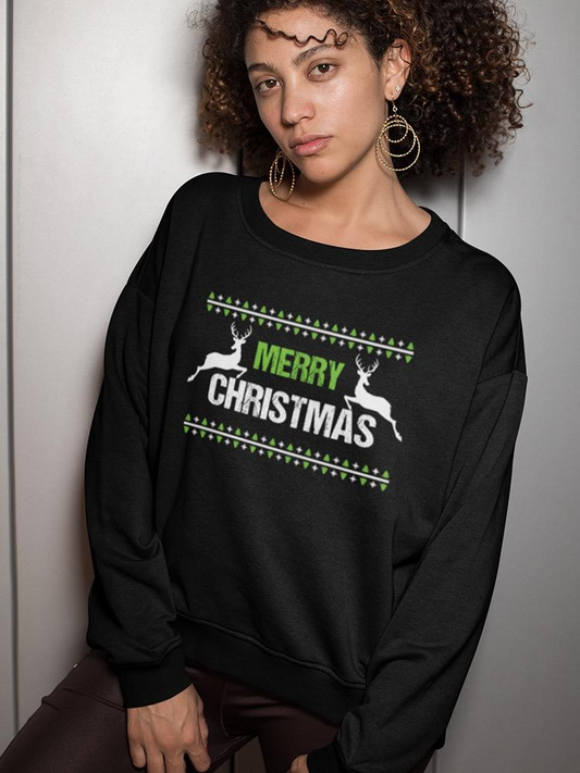 Merry Christmas Deer Graphic Sweatshirt Women's -Image by Shutterstock