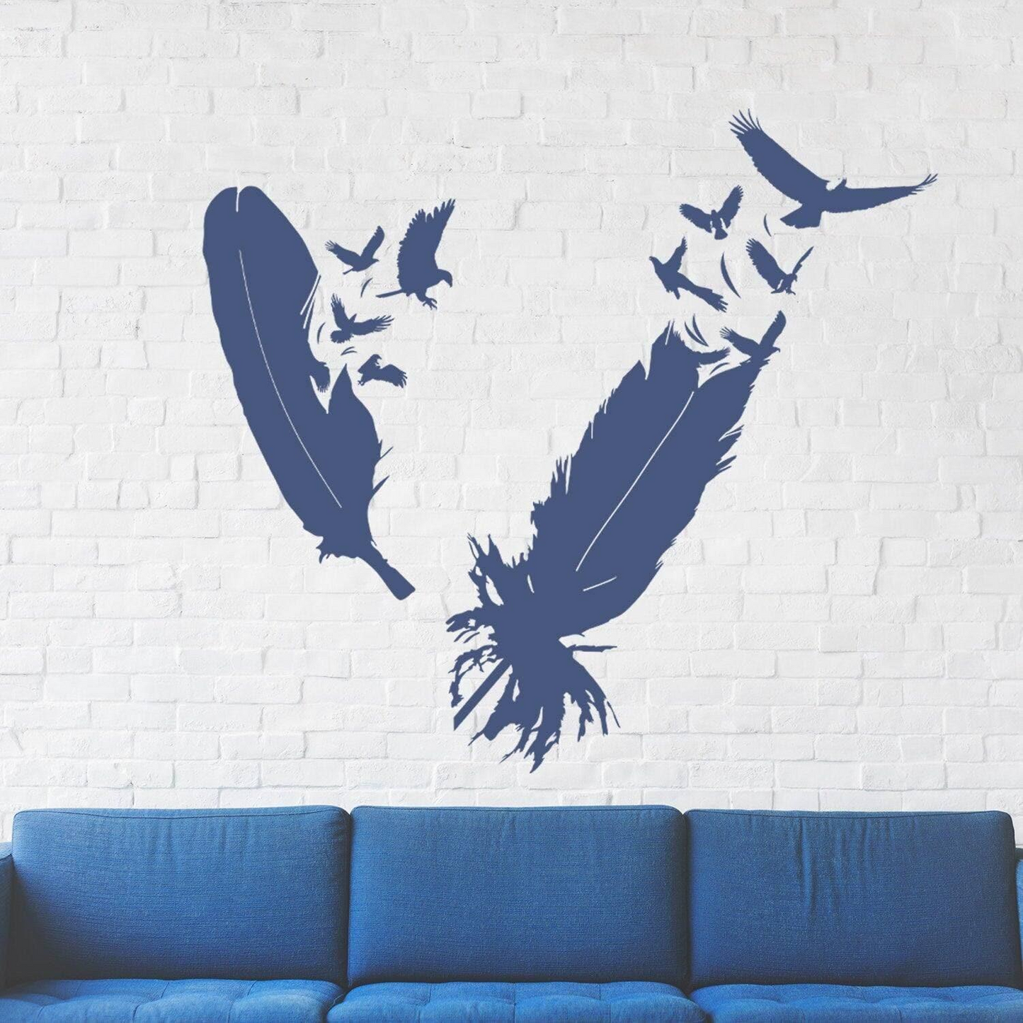 Bird Feather Wall Vinyl Sticker - Eagle Decor Flying Home Art Magic Nib Decal - Love Beautiful  Above The Bed And Window Mural